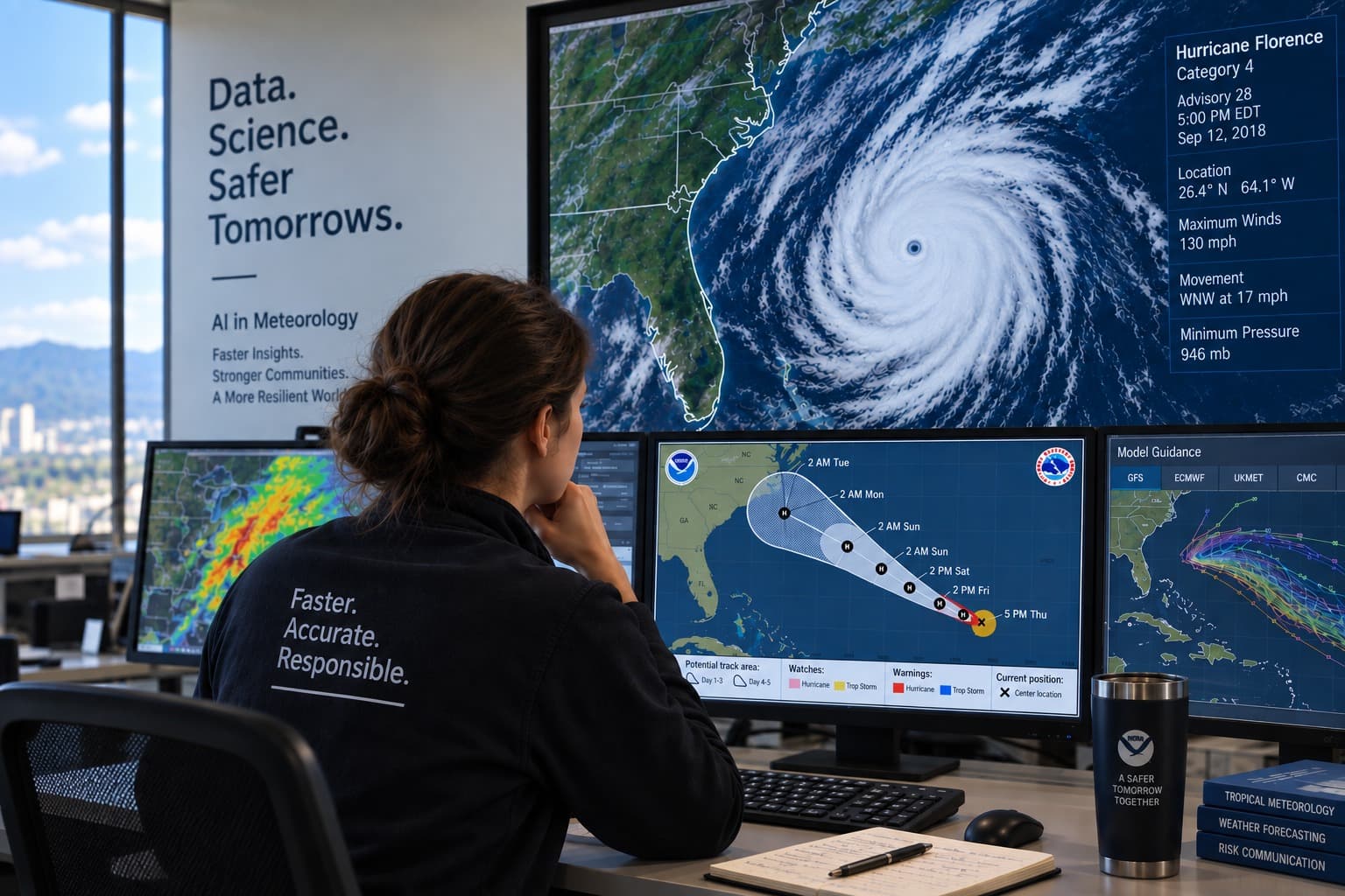 Meteorologist staring at hurricane track